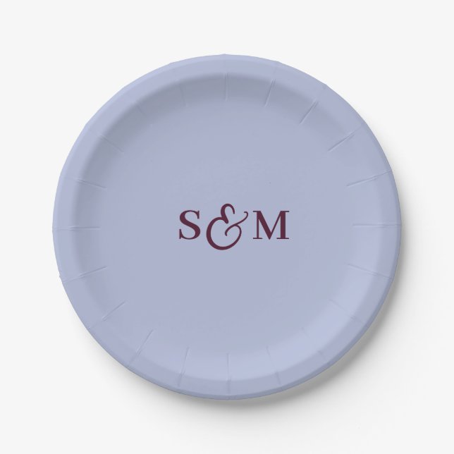 Classic Monogram Ampersand Periwinkle Wedding Paper Plate (Front)