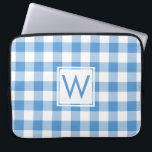 Classic Monogram Baby Blue Gingham Plaid Pattern Laptop Sleeve<br><div class="desc">Protect your laptop with a neoprene sleeve featuring light blue, white, and baby blue squares in a classic buffalo plaid with a custom monogram within a white square in the centre. Customise it with your initial in the sidebar. Other laptop sleeve sizes also available. To see the design Light Blue...</div>