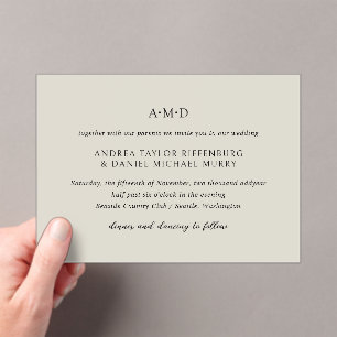 Classic Monogram Beige Formal Elegant Wedding Acrylic Invitations