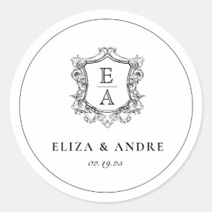 Classic Monogram Black and White  Classic Round Sticker