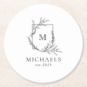Classic Monogram Black and White Round Paper Coas Coaster