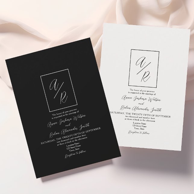 Classic Monogram Black and White Wedding Invitation (Creator Uploaded)