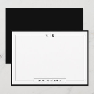 Classic Monogram Black Border Stationery Card