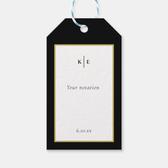 Classic Monogram Black Gold Gift Tags (Front)