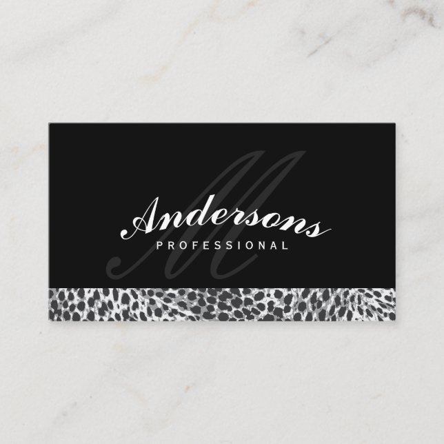 Classic Monogram Black | Leopard Print Business Card (Front)