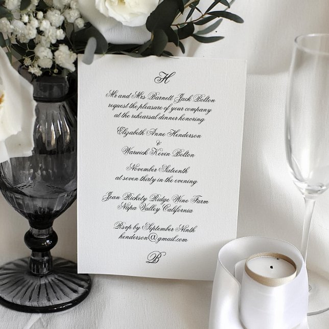 Classic Monogram Black Wedding Rehearsal Dinner Invitation (Creator Uploaded)