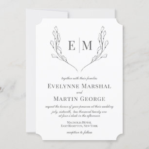 Classic Monogram Black White Floral Wedding Invitation