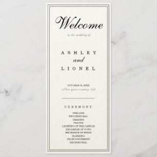 Classic Monogram Black & White Simple Wedding Programme