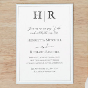 Classic Monogram Black & White Wedding Invitation