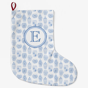 Classic Monogram Blue And White Ginger Jar Large Christmas Stocking