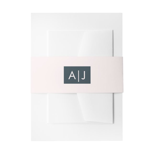 Classic Monogram Blush Pink Blue Wedding Invitation Belly Band (Front Example)