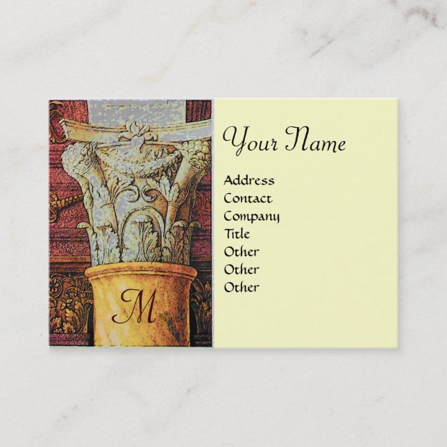 CLASSIC MONOGRAM, bright brown ,grey,yellow Business Card (Front)