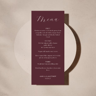 Classic Monogram Burgundy Script Printable Menu Invitation