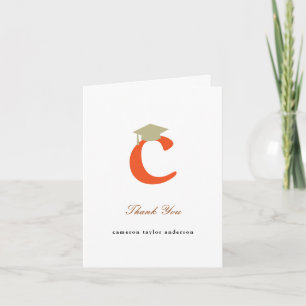 Classic Monogram C Graduation Cap Photo Modern Thank You Card