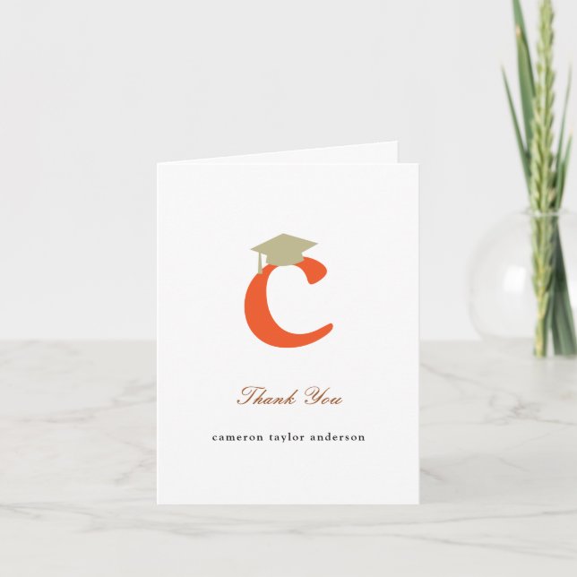 Classic Monogram C Graduation Cap Photo Modern Thank You Card (Front)
