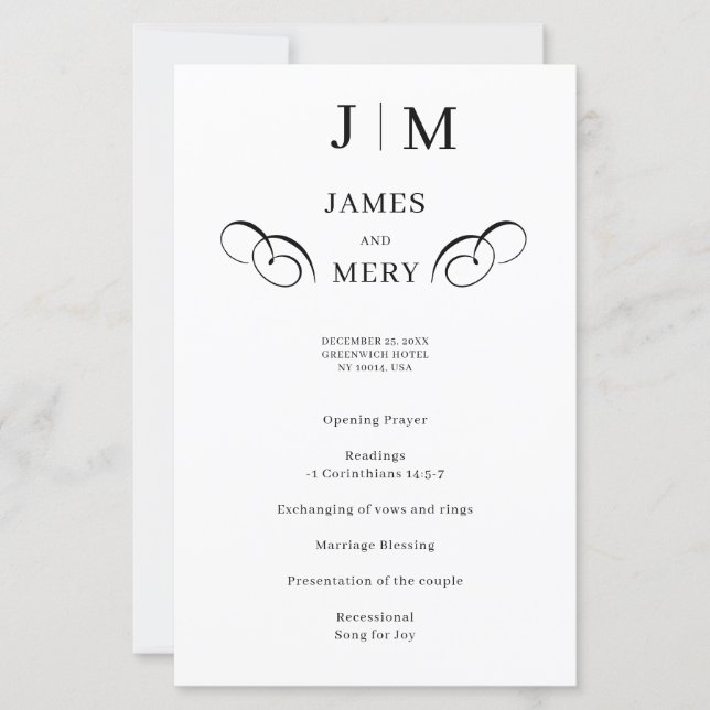 Classic Monogram Calligraphy Wedding Program (Front)