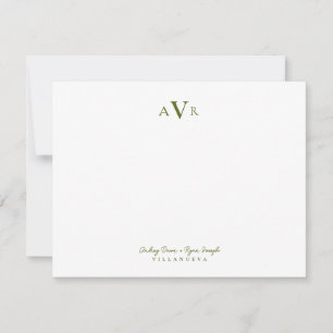 Classic Monogram Couple Olive Green Custom Wedding Card