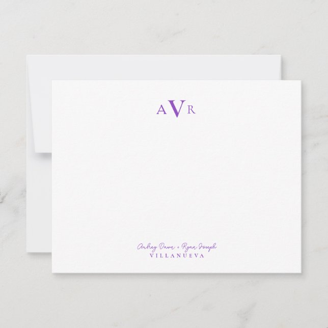 Classic Monogram Couple Purple Custom Wedding Card (Front)