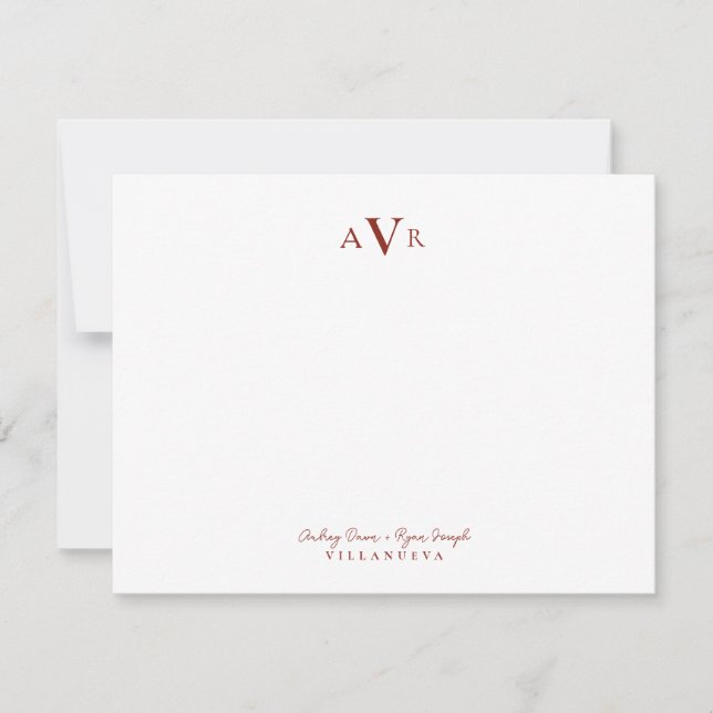 Classic Monogram Couple Red Custom Wedding Card (Front)