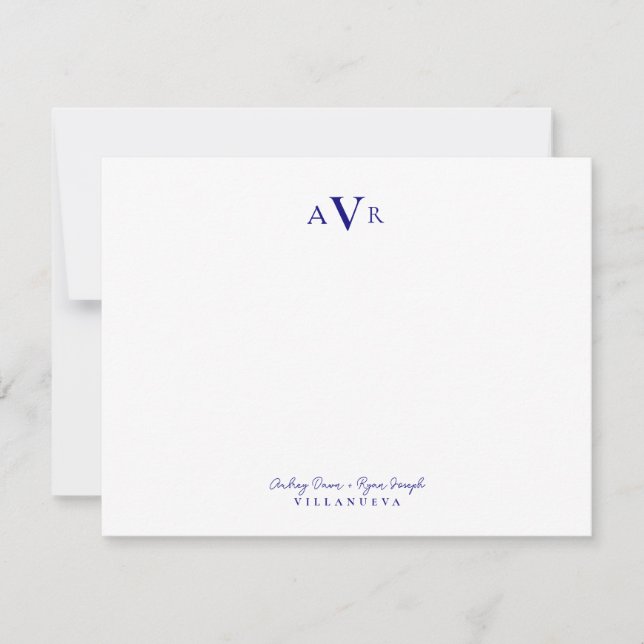 Classic Monogram Couple Royal Blue Custom Wedding Card (Front)