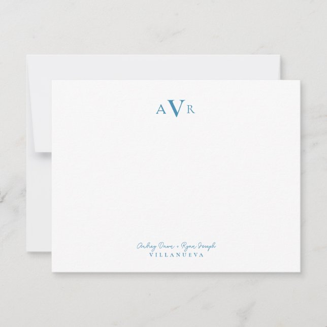 Classic Monogram Couple Teal Blue Custom Wedding Card (Front)