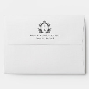 Classic Monogram Crest Black and White Wedding  Envelope