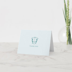 Classic Monogram Crest Blue Thank You Card