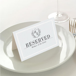 Classic monogram crest RESERVED folded Place Card