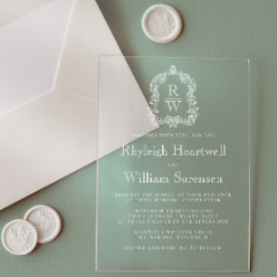 Classic Monogram Crest Transparent Wedding Acrylic Invitations