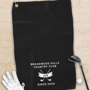 Classic Monogram Crossed Clubs Black and White Golf Towel