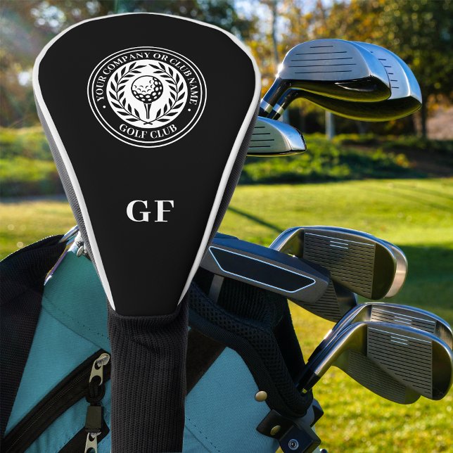 Classic Monogram Custom Name Black White Golf Head Cover (Creator Uploaded)