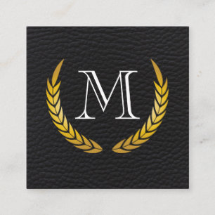 Classic Monogram Decorative Elements Faux Leather Square Business Card