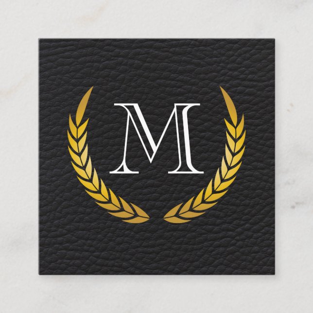 Classic Monogram Decorative Elements Faux Leather Square Business Card (Front)