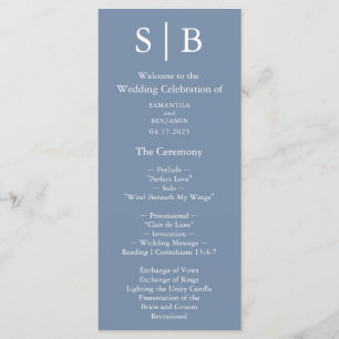 Classic Monogram Dusty Blue Wedding Programme