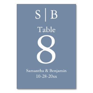 Classic Monogram Dusty Blue Wedding Table Number