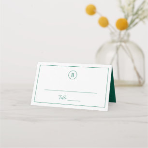 Classic Monogram Elegant Emerald Green Wedding Place Card