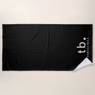 Classic Monogram Elegant Minimal Black and White Beach Towel