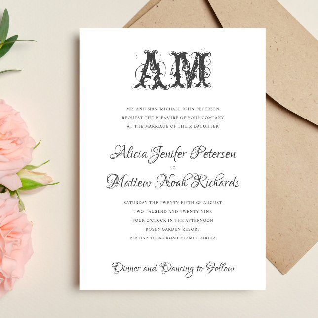 Classic monogram elegant vintage wedding invitation (Creator Uploaded)