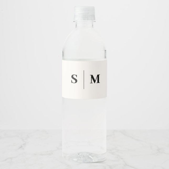 Classic Monogram Elegant White Wedding Water Bottle Label (Front)