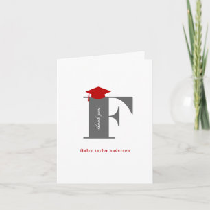 Classic Monogram F Graduation Cap Photo Modern Thank You Card