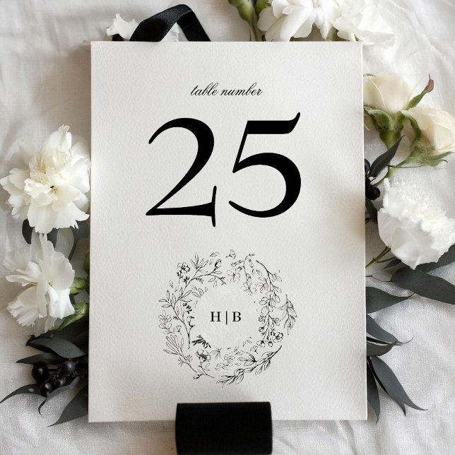 Classic Monogram Floral Wreath Wedding Table Number (Creator Uploaded)