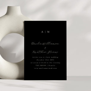 Classic Monogram Formal Black Script Wedding Invitation