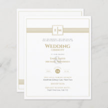 Classic Monogram Formal Wedding White Gold Invite
