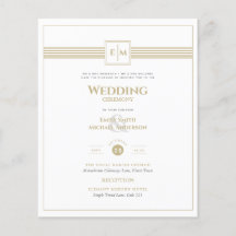 Classic Monogram Formal Wedding White Gold Invite
