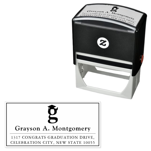 Classic Monogram G Black Graduation Cap Address Self-inking Stamp (In Situ)