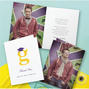 Classic Monogram G Graduation Cap Modern Photo Thank You Card