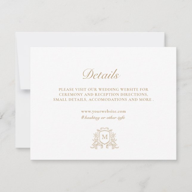 Classic Monogram Gold and White Enclosure Card (Front)