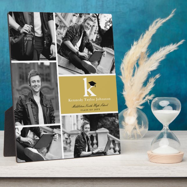 Classic Monogram Gold Blocks 5 Photo Graduation Plaque (Side)