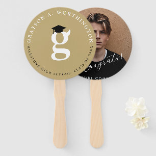 Classic Monogram Gold 'G' Modern Graduation Party Hand Fan