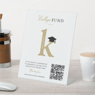 Classic Monogram Gold 'K' Graduation College Fund Pedestal Sign